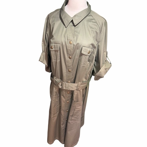 NWT Lane Bryant Olive Green Khaki Twill Belted Safari Shirt Dress Plus Size 24 - Picture 13 of 13